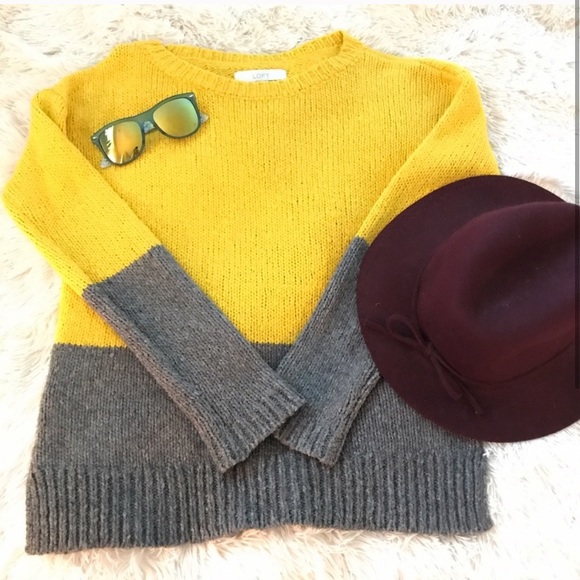 Loft Gray & Yellow Chunky Colorblock Sweater - Picture 7 of 7
